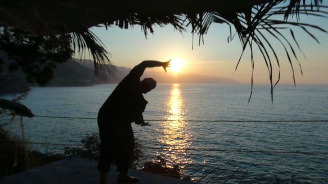 Fabel stretching in the sunset